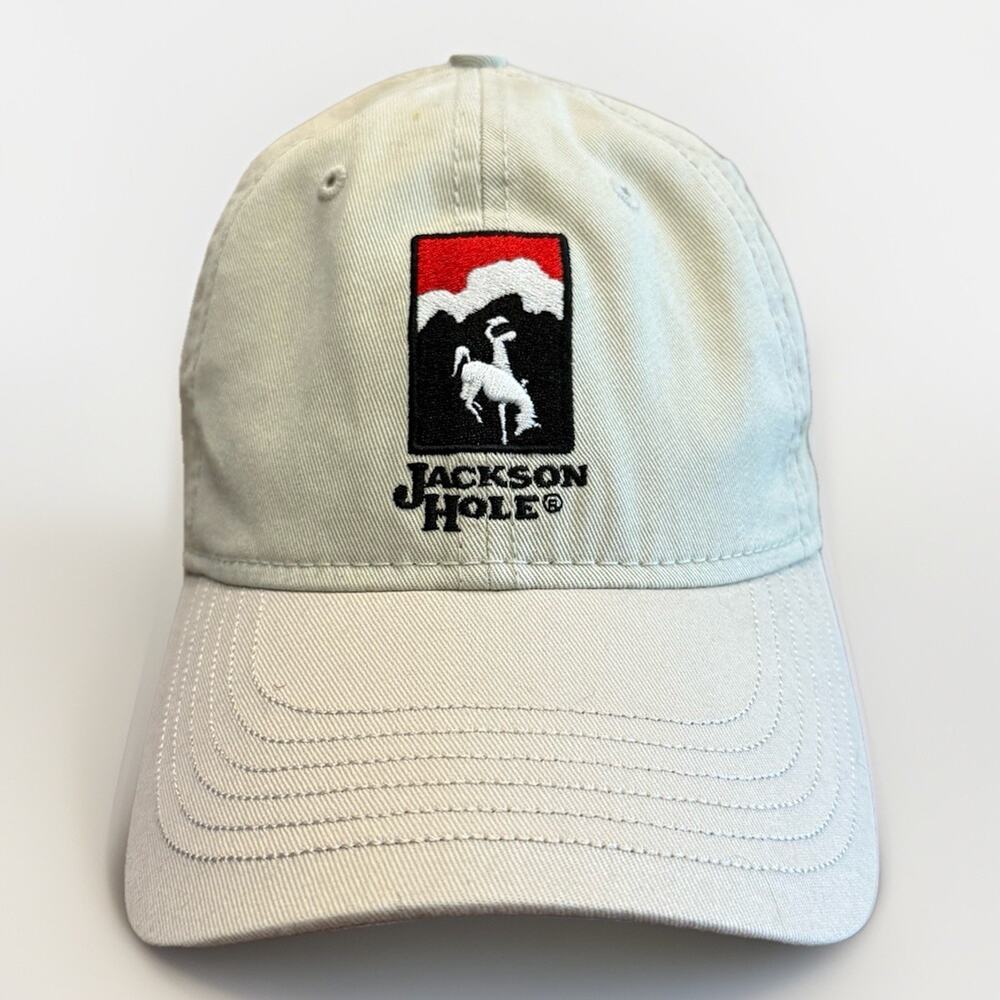 Jackson Hole Wyoming Mens Beige Cowboy Adjustable Strapback Hat Baseball Cap
